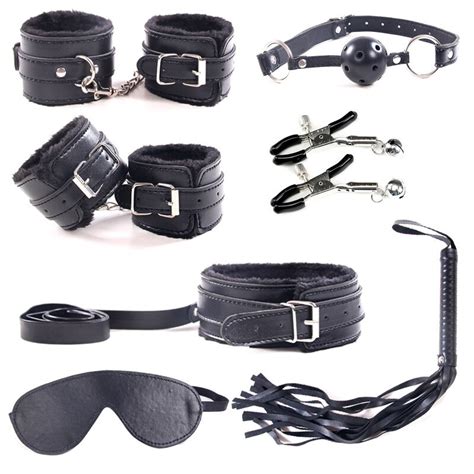 7 Pcs Bdsm Bondage Kit Set Sm Games Tools Furry Handcuff Long Leash