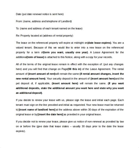lease renewal letter templates  word sample templates