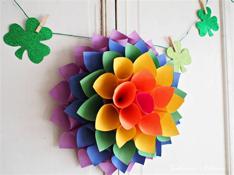 diy rainbow paper flower wreath gathered   kitchen