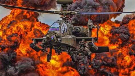 Boeing Ah 64 Apache Military Helicopter Fire Smoke 4k Wallpaper Best