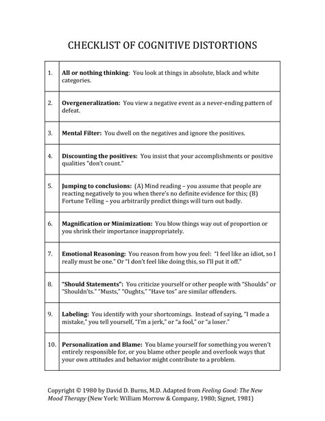 Cognitive Distortions Worksheet Pdf Tutore Master Of Documents