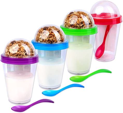 schramm  pieces yoghurt cups   muesli    assorted colours muesli cup  spoon