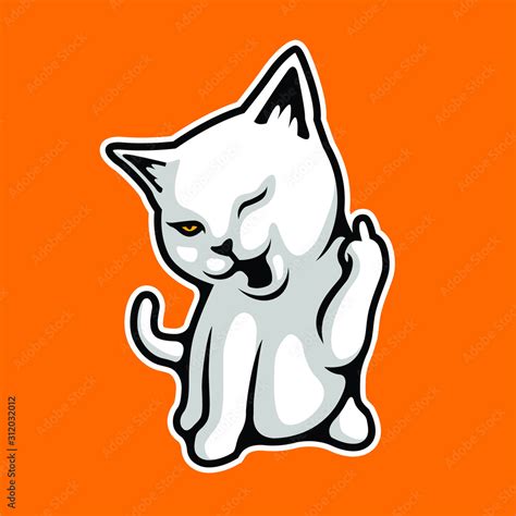 Small Kitten Cat Smile Showing Fuck You Symbol Vector Illustration