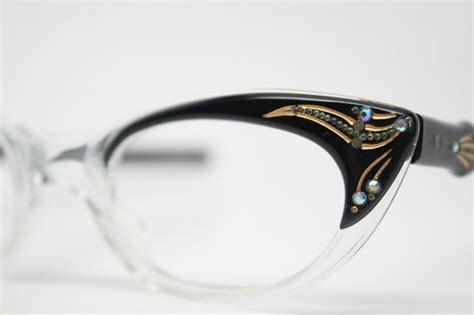 blue rhinestone cat eye glasses cateye eyeglasses nos vintage glasses vintage and rockabilly