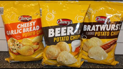 clancys aldi potato chips cheesy garlic bread beer bratwurst review youtube