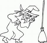 Coloring Pages Witch Broom Witches Halloween Broomstick Kids Her Color Template Cat sketch template