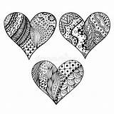 Drawn Hearts Hand Set Coloring Zentangle Monochrome Pattern Book Style Stress Anti Adult Made Vector Trace Stock Illustration Preview Lightbox sketch template