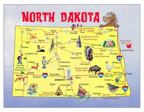 large tourist illustrated map  north dakota state vidianicom