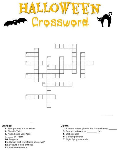 halloween crossword printable    word bank