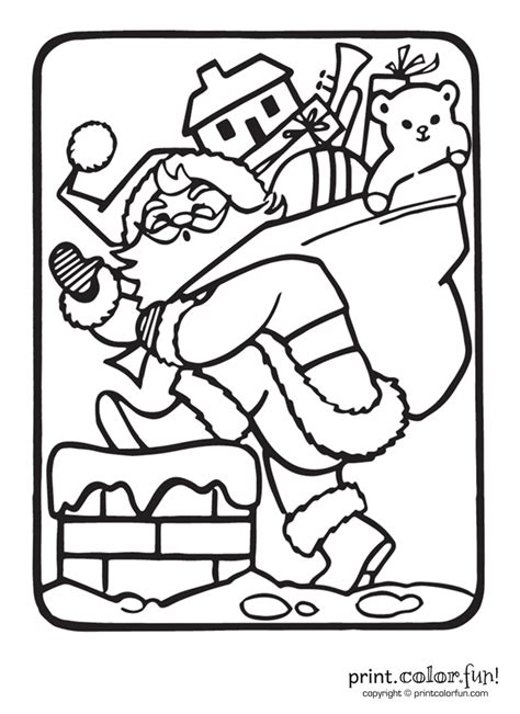 santa claus    chimney coloring page print color fun