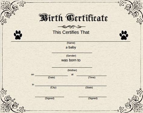 pin  uche chiemena  puppies   dog birth birth certificate