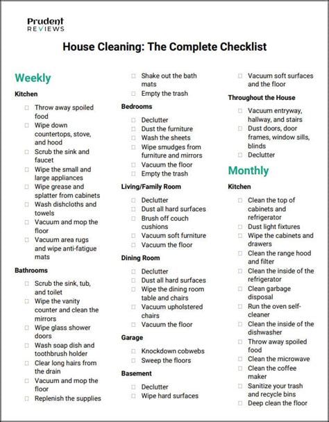 Free Printable House Cleaning Checklist For Maid