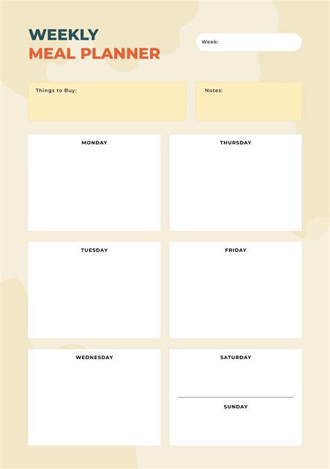 blank weekly menu templates printables     printablee