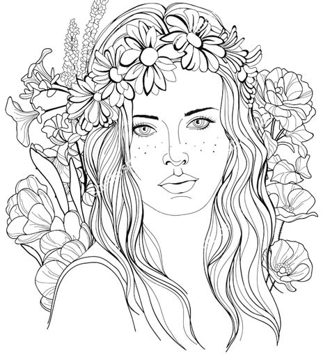 image   girl   floral wreath   hair coloring page people