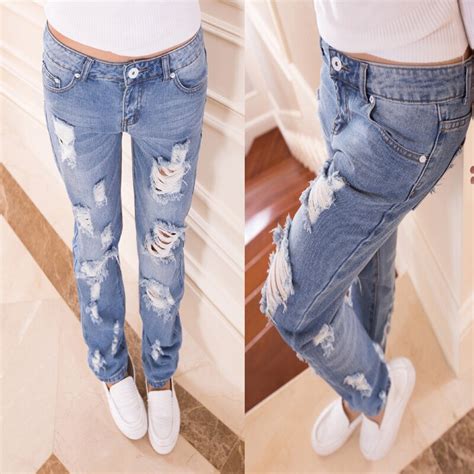 S Xxl 2015 New Autumn Summer Winter Ripped Jeans Light Colored Pencil