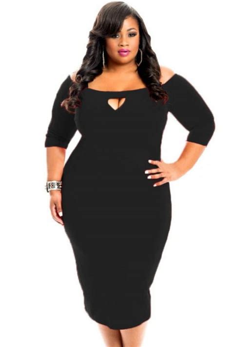 3 4 length sleeve black bodycon sexy plus size dresses online store