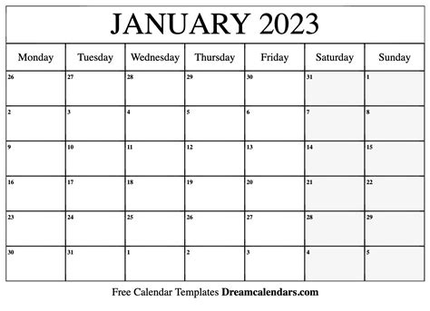 january  calendar  blank printable  holidays