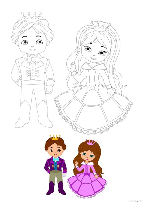 cute prince  princess coloring page printable