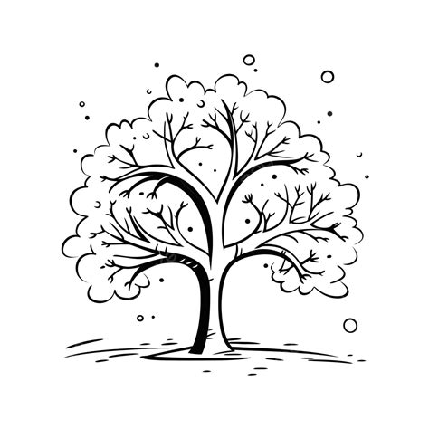 drawing   tree  snowflakes outline sketch vector winter tree