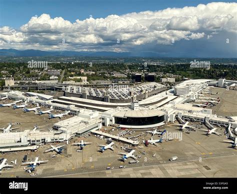 seattle tacoma international airport view  airplane stock photo