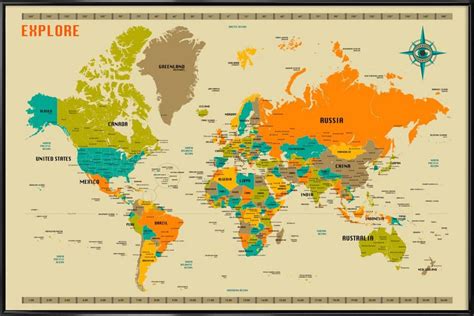 world map poster  kunststof lijst juniqe