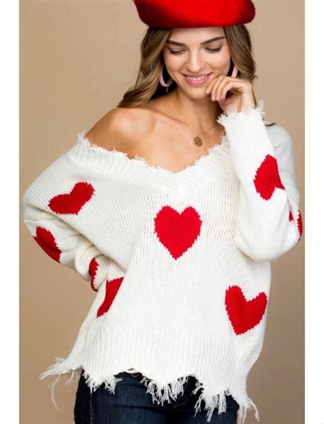 Heart Sweater Distressed Sweaters Heart Sweater Sweaters For Women