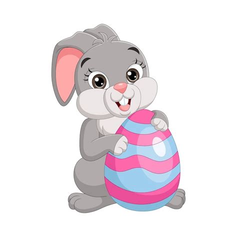 premium vector cute easter bunny holding decorated eggs