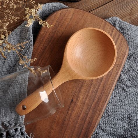 wooden large long handled spoon kitchen cooking big rice soup spoon
