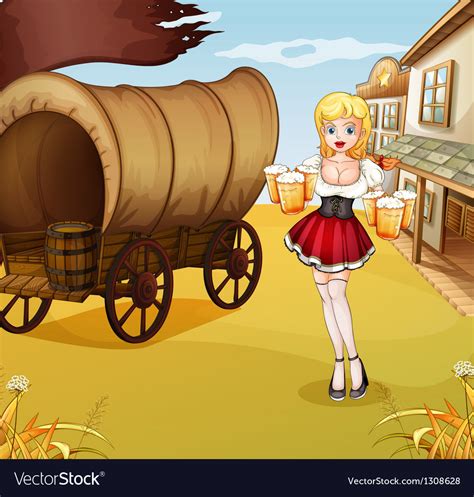 a sexy waitress beside the wagon royalty free vector image