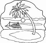 Island Deserted Ship Coloring Off Desert Drawings Sunset Sea sketch template