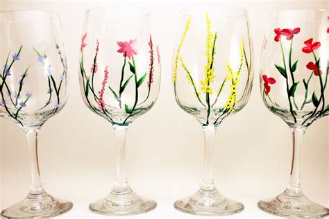 Hand Painted Wine Glasses With Wild Flowers Wild Flower Wine Etsy