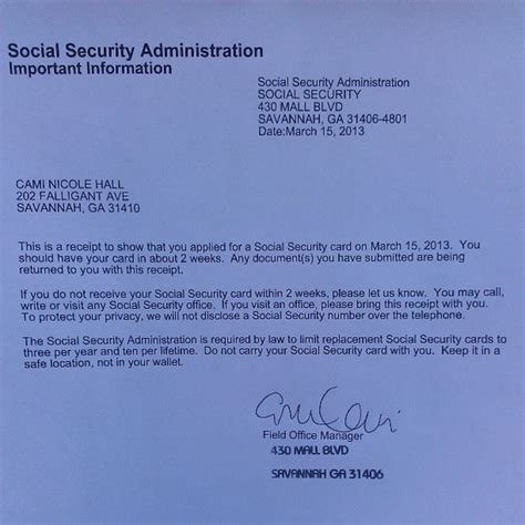 printable social security card replacement receipt