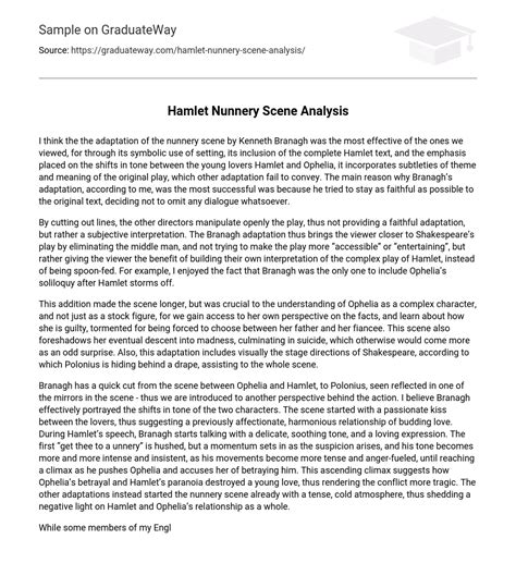 ⇉hamlet Nunnery Scene Analysis Essay Example Graduateway