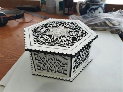 wooden hexagon openwork box mm  model vector files