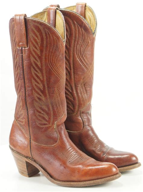 womens vintage brown leather western cowboy boho boots high heel   oldrebelboots