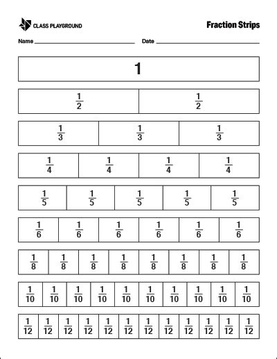 printable fractions strips class playground learning fractions