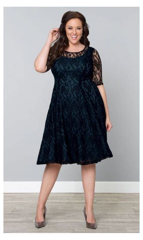 sweet leah plus size lace dress in black and teal by kiyonna dresses
