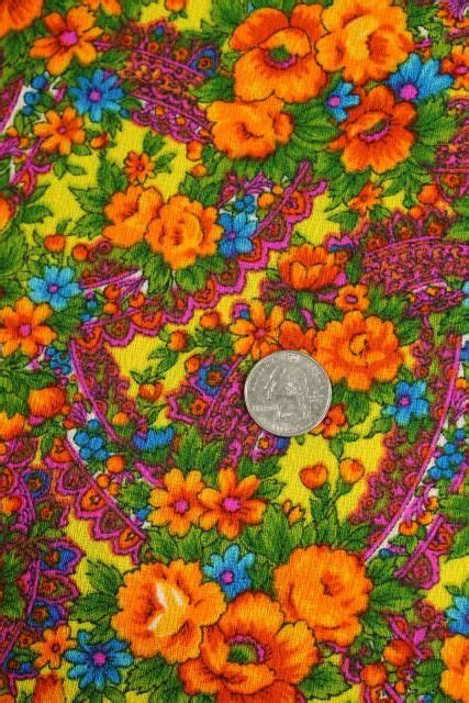 psychedelic colors 60s vintage paisley floral print fabric crepe