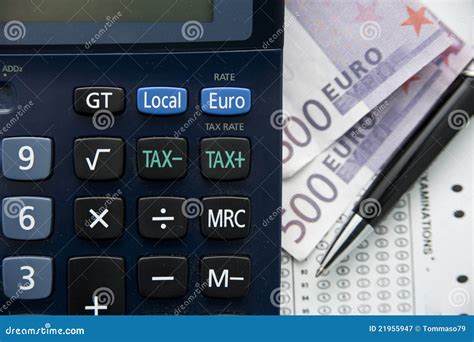 de euro calculator van de belasting stock afbeelding image  economie document