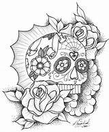 Skull Coloring Sugar Roses Pages Tattoo Skulls Drawings Rose Mexican Printable Dead Girl Print Adult Colouring Depressing Color Adults Cool sketch template