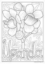 Uganda Colouring Flower National Africa Map sketch template