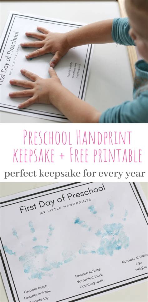 preschool handprint keepsake  printable preschool  day