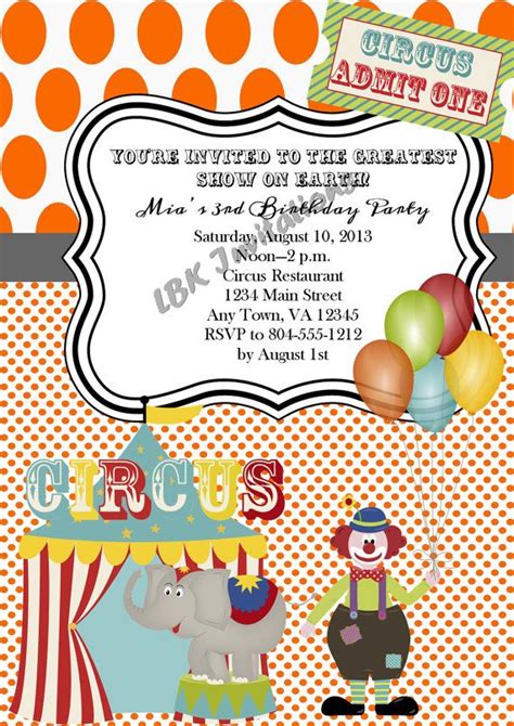 Custom Circus Birthday Invitation By Lbkinvites On Etsy