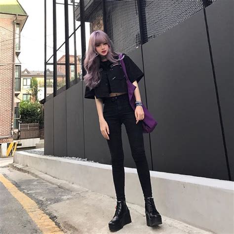 Korean Fashion Street Style All Black Grunge Korean