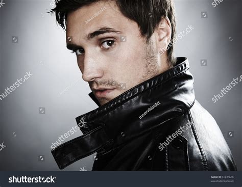 handsome profile smile portrait young man face detail closeup stock