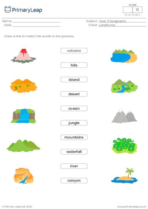 geography word  picture matching landforms worksheet