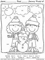 Math Coloring Winter Addition Color Code January Printable Worksheets Printables Sheets Wonder Subtraction Puzzles Grade Kindergarten Facts Pages Number Keys sketch template