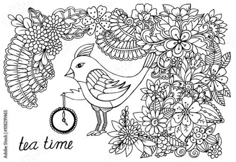 flowers  bird coloring page stock vector adobe stock