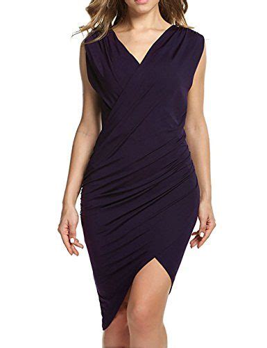 v neck ruched sleeveless bodycon cocktail asymmetric dress 6 colors