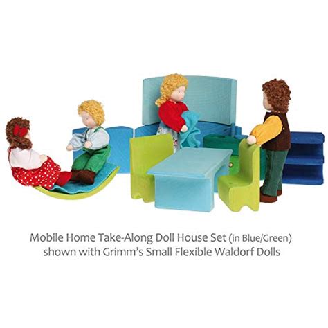 grimms bauhaus mobile dolls home  bluegreen wooden carry  dollhouse set